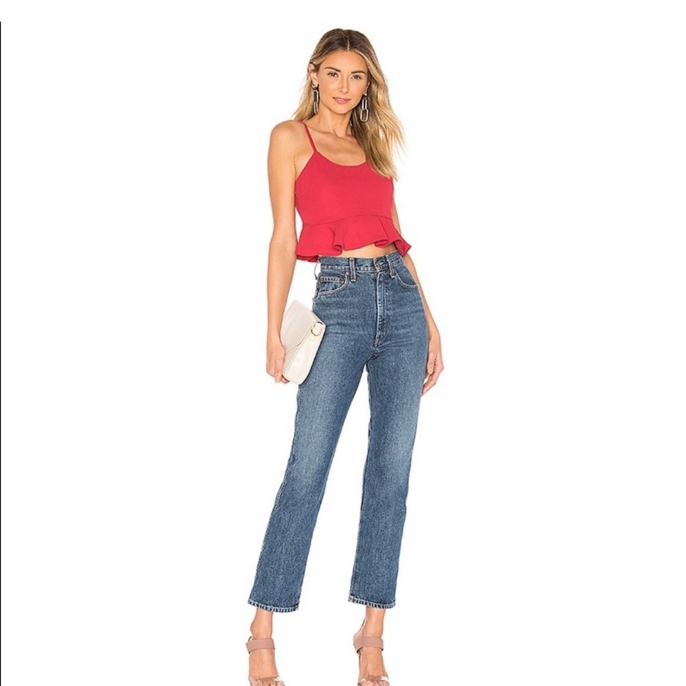 superdown Red Ruffle Hem Crop Top - Picture 3 of 10